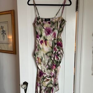 Cider Asymmetrical Dress in Green and Purple Floral